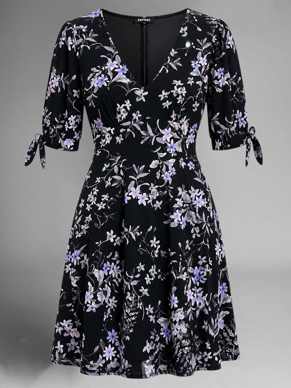 Express Black Floral Dress with Lavender Accents